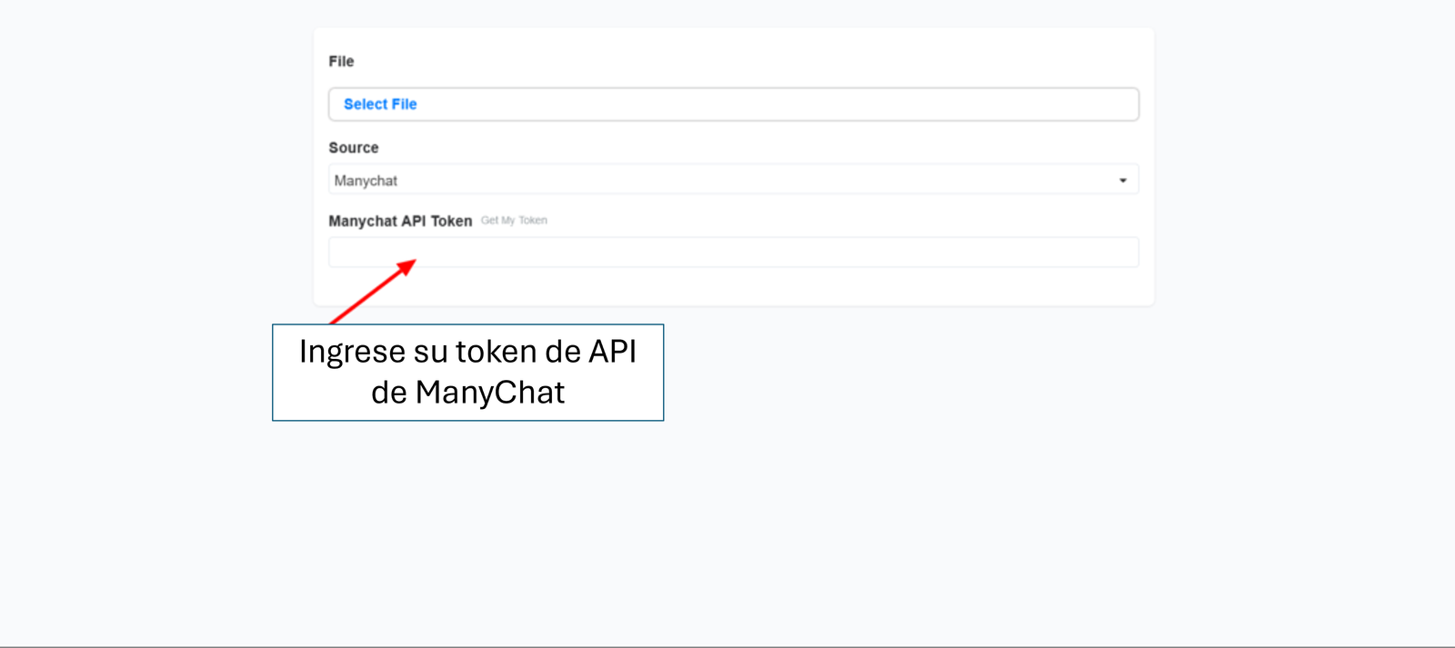 ingrese su api token de manychat