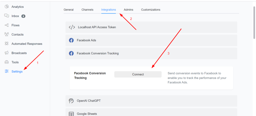 Configurar la integración de seguimiento de conversiones de Facebook