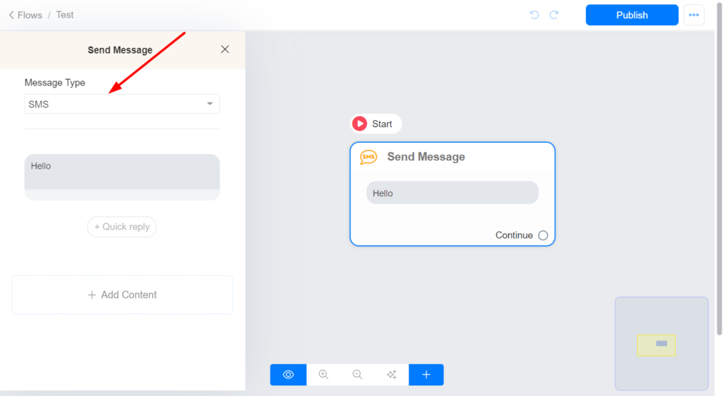 Si desea forzar el envío de un mensaje mediante SMS, deberá utilizar el tipo de mensaje SMS .