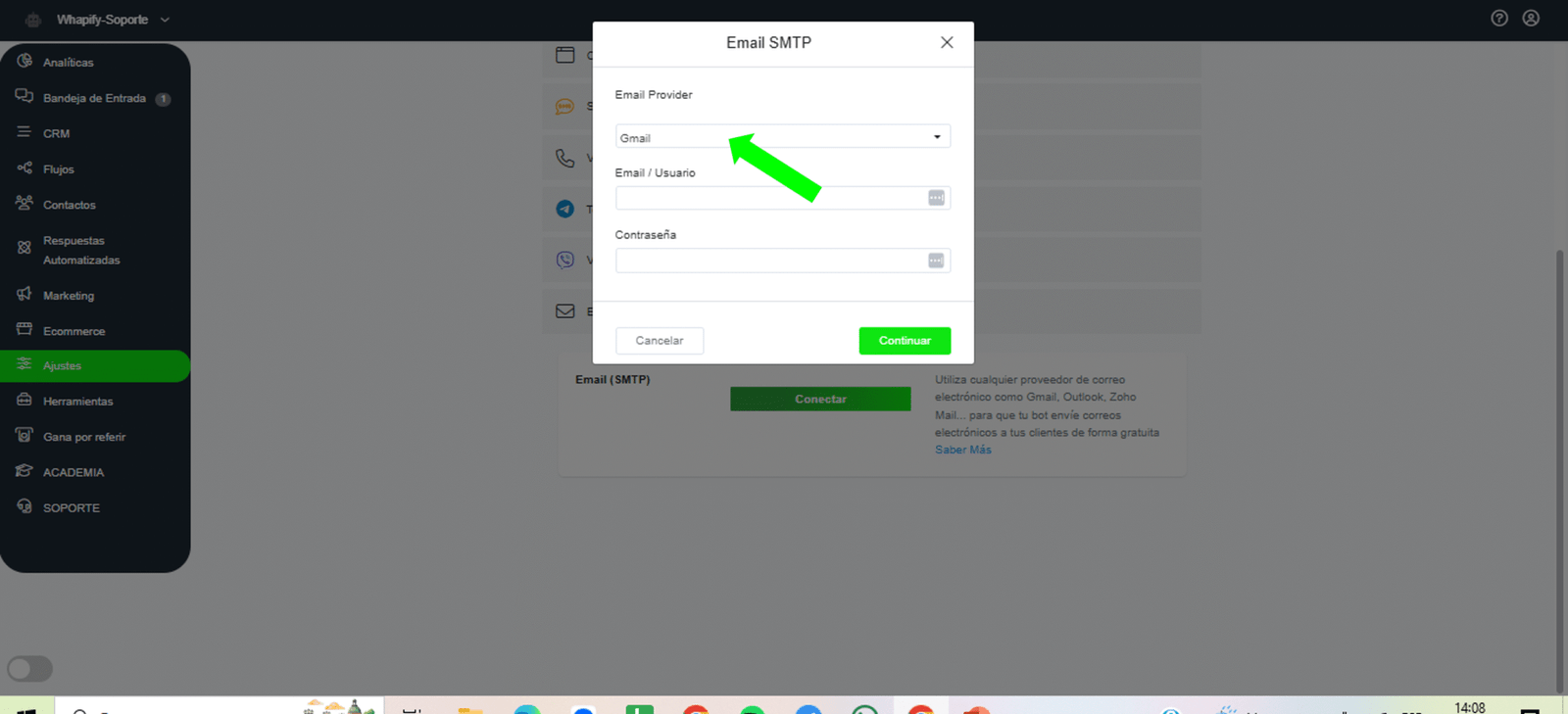 Elija el Proveedor de Servicio de Email de su elección