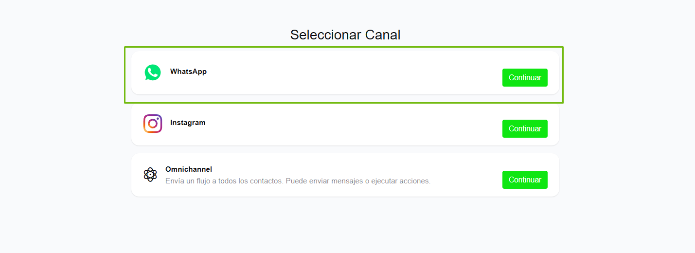 Selección del canal de WhatsApp