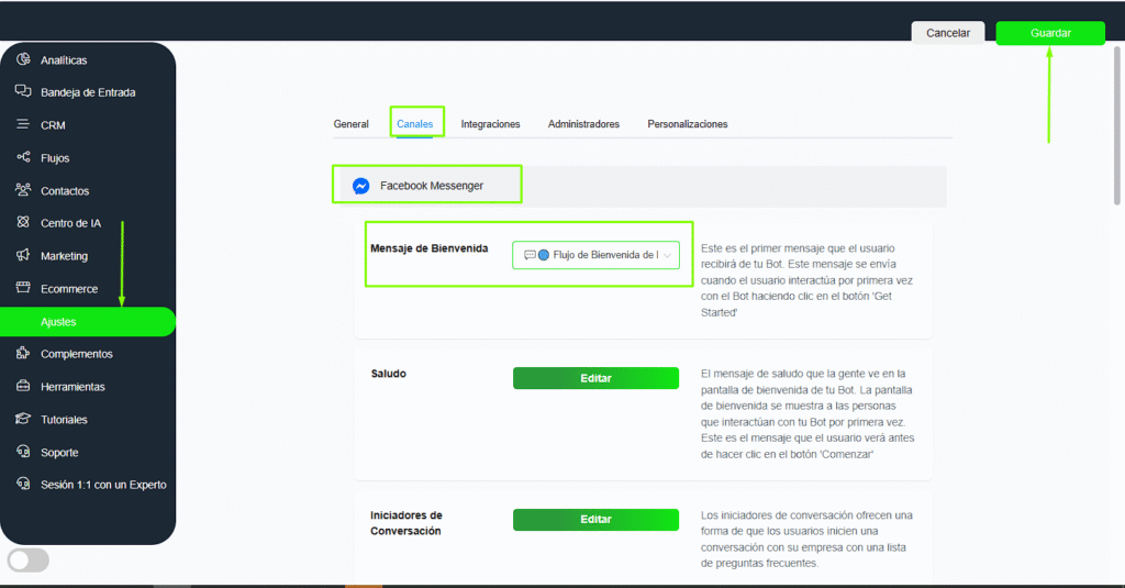 Asignar flujo como mensaje de bienvenida en Whapify
