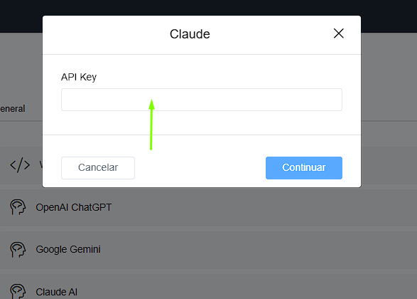 Pegar API Key de Claude