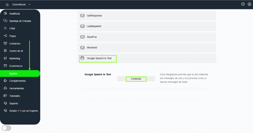 Conectar Google Speech to Text en Whapify