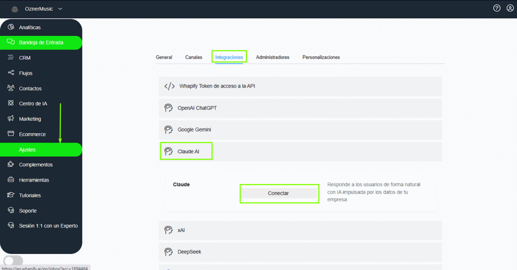Conectar Claude en Whapify