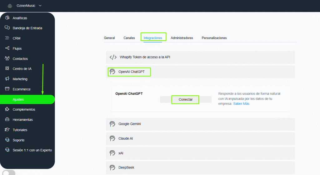 Configuración de integraciones OpenAI