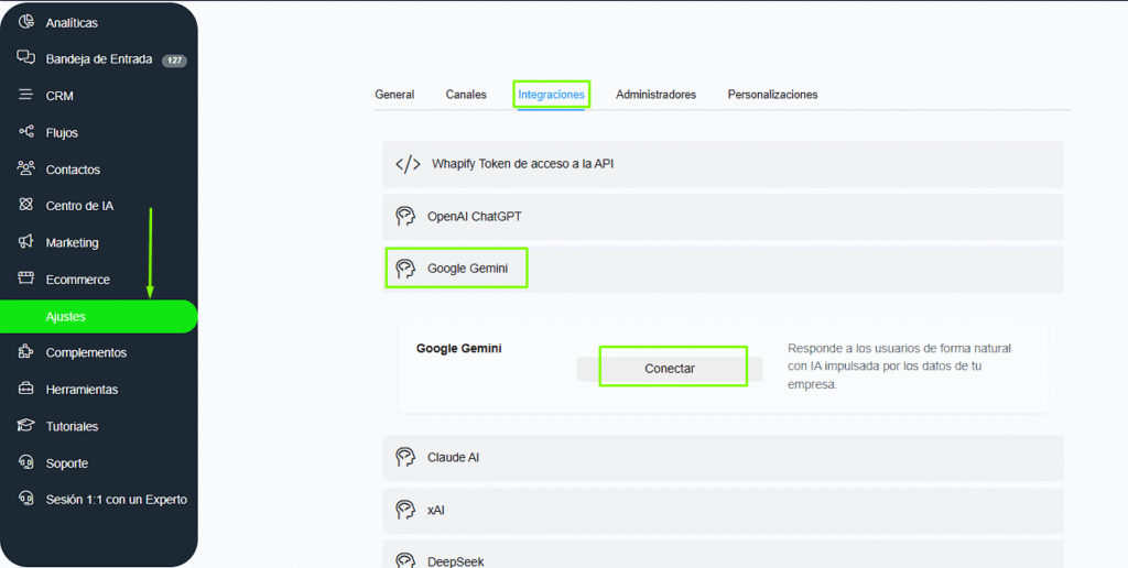 Integración Google Gemini en Whapify