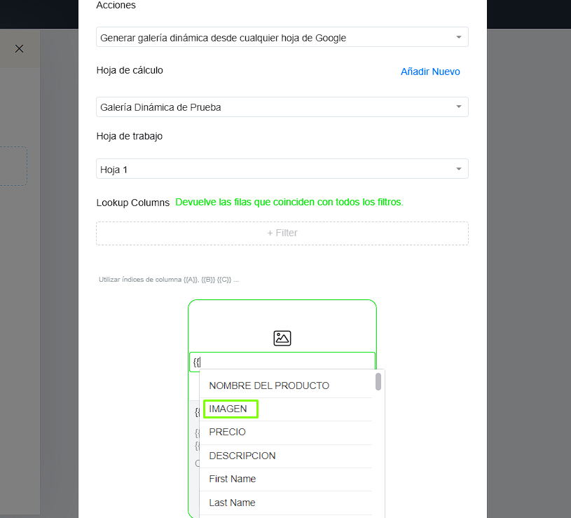 Configurar galería dinámica