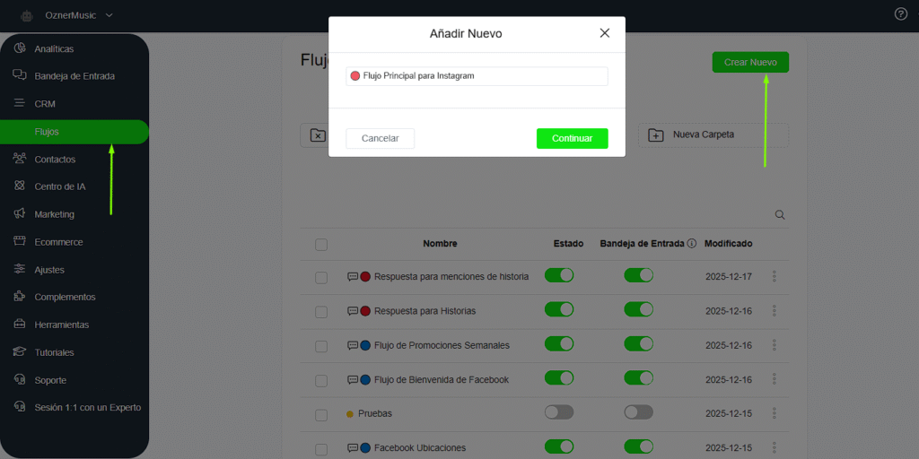 Crear flujo en Whapify