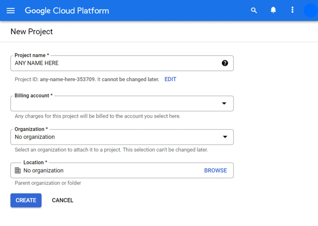 Crear proyecto en Google Cloud