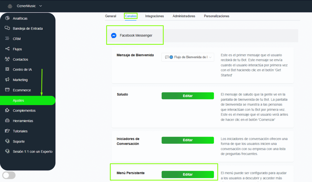 Acceso al menú persistente en Whapify