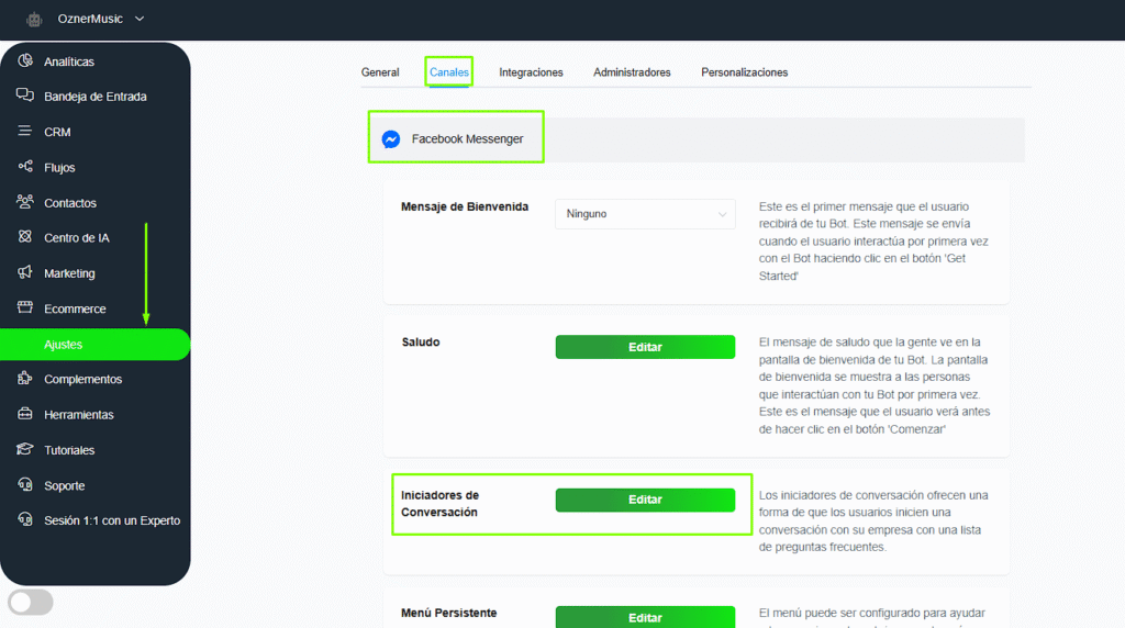 Acceder a iniciadores de conversación en Whapify