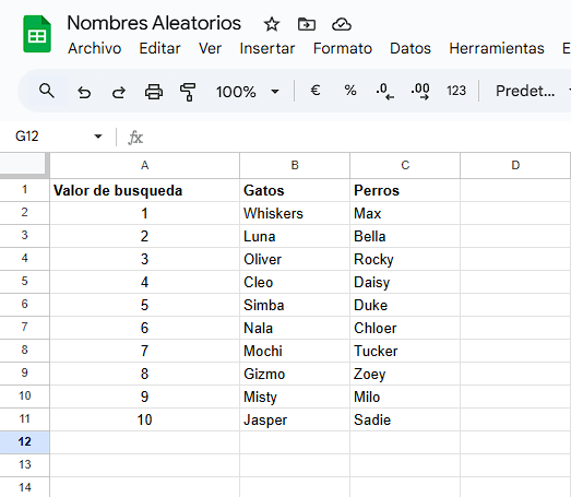 Hoja aleatoria Google Sheets
