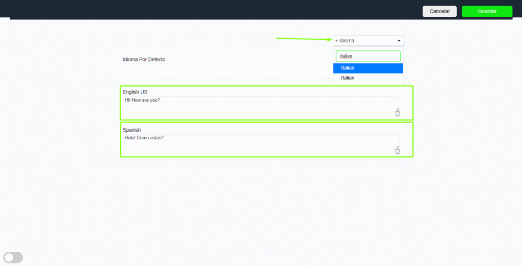 Idiomas mensaje de saludo Whapify