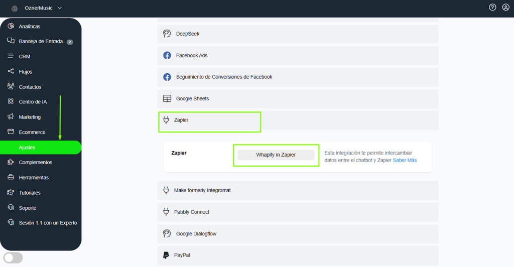 Integración Zapier en Whapify