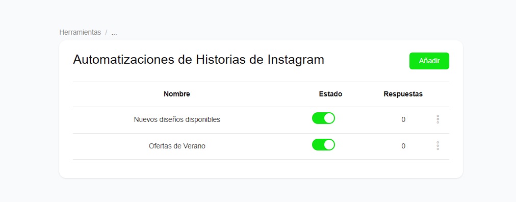 Lista de historias de Instagram