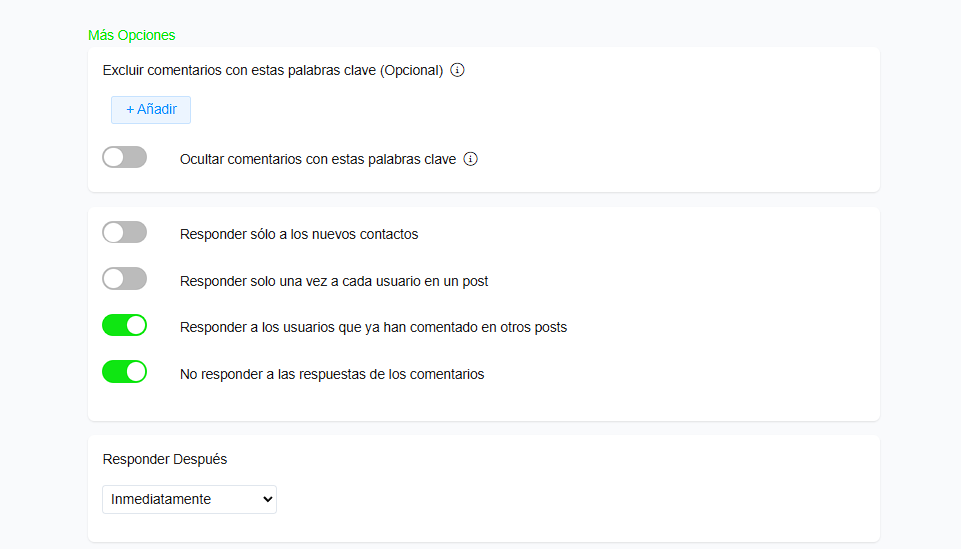 Más opciones comentarios automáticos