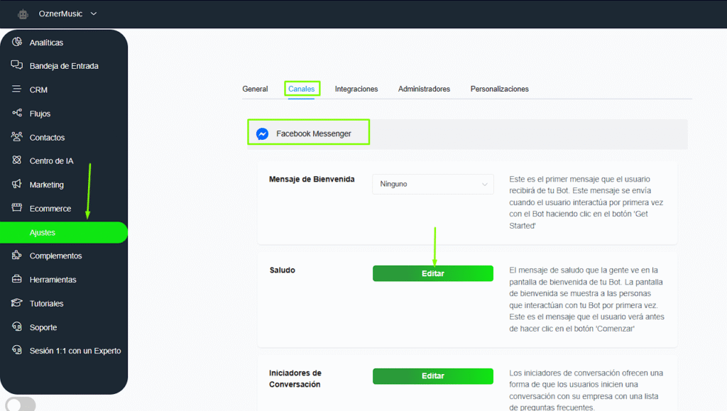 Configuración mensaje de saludo en Whapify