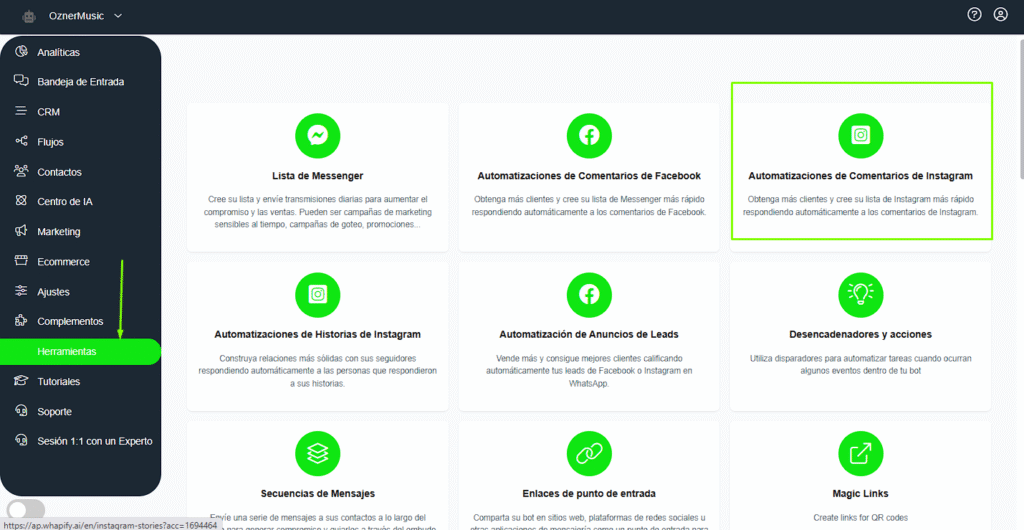 Menú de comentarios automáticos