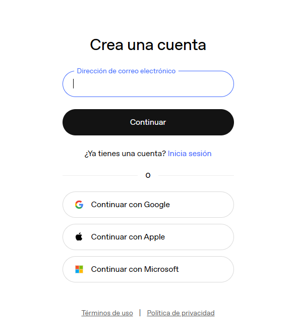 Opciones de registro OpenAI