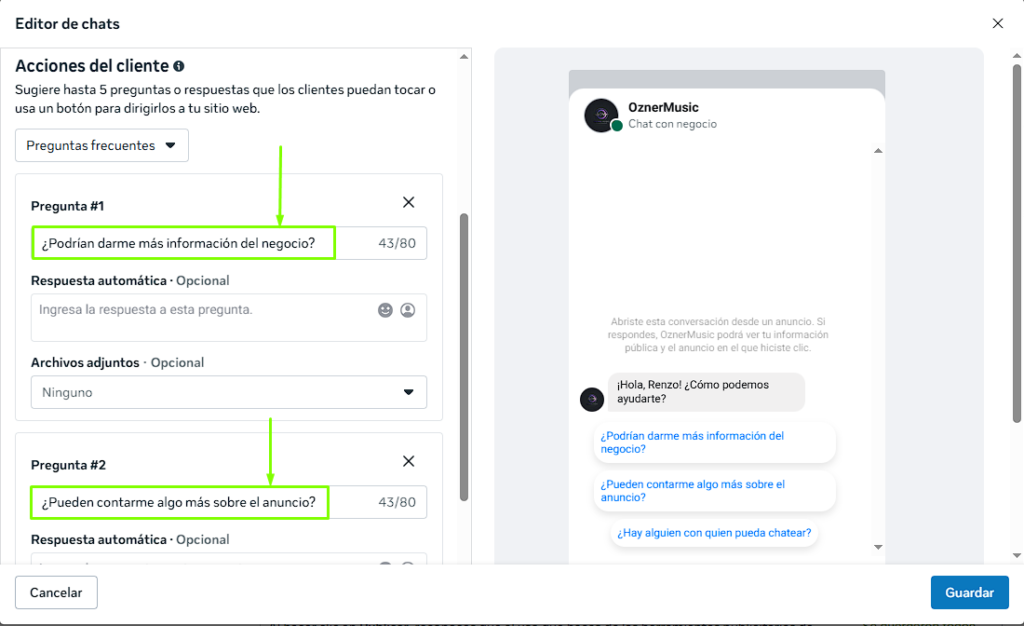 FAQs y palabras clave del cliente