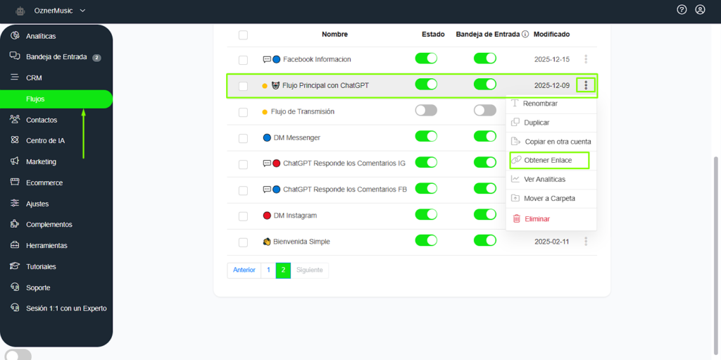 Obtener enlace omnicanal