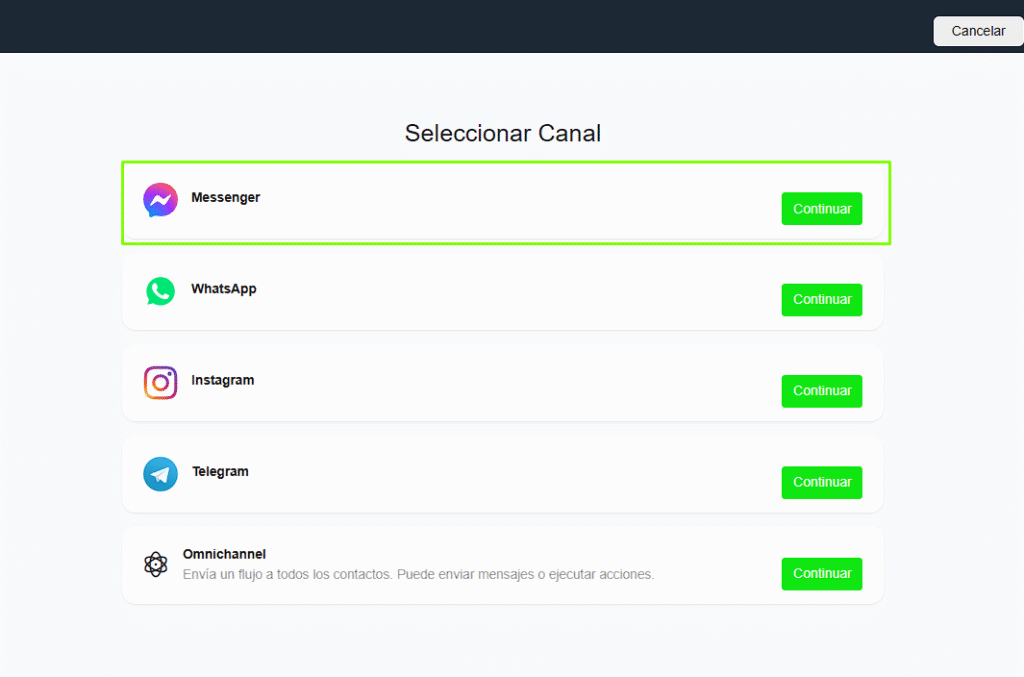 Seleccionar canal Messenger