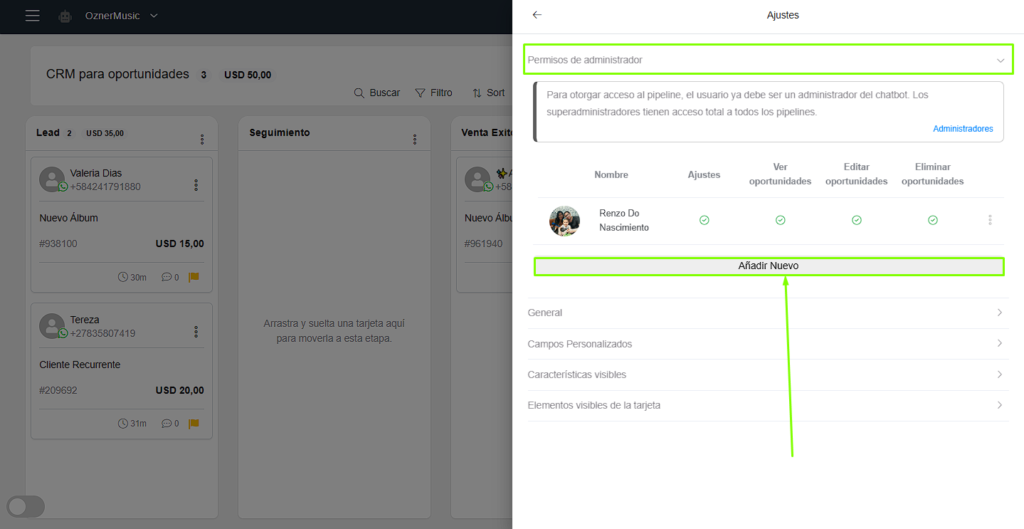 Añadir administradores al CRM