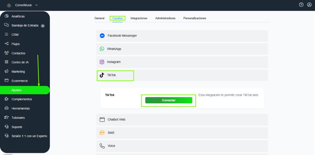Conectar cuenta de TikTok en Whapify