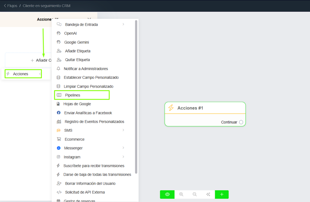 Crear ficha de acción Pipeline