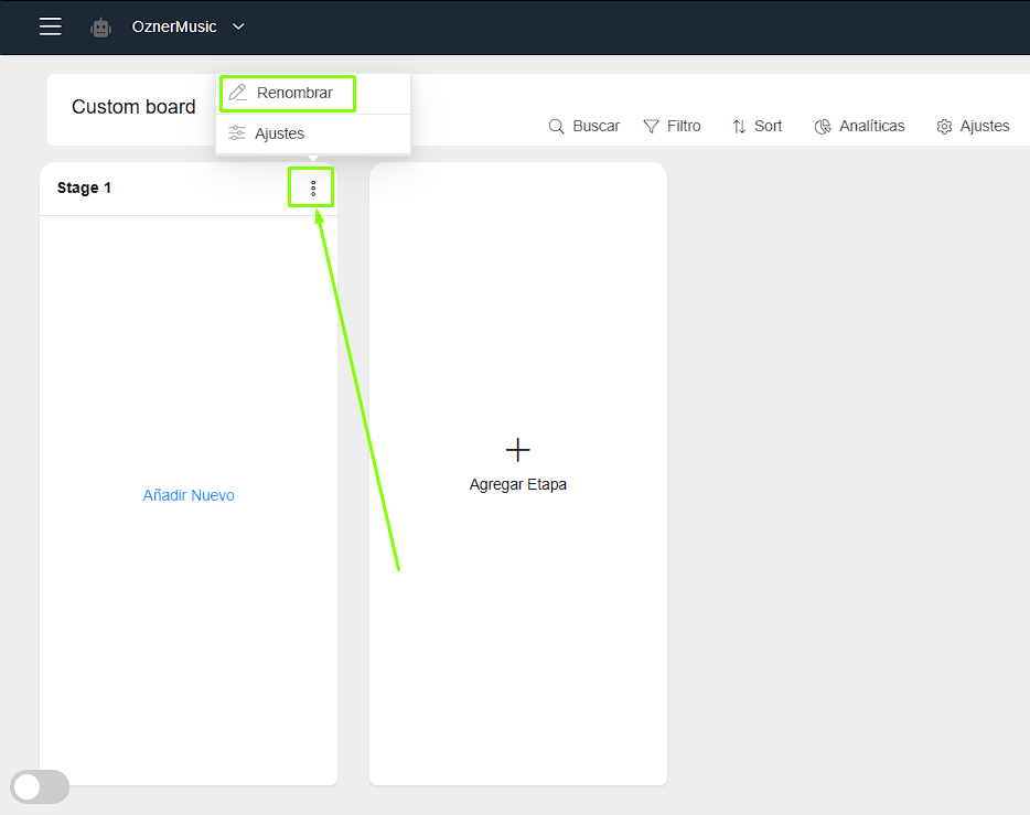 Renombrar etapa del Pipeline