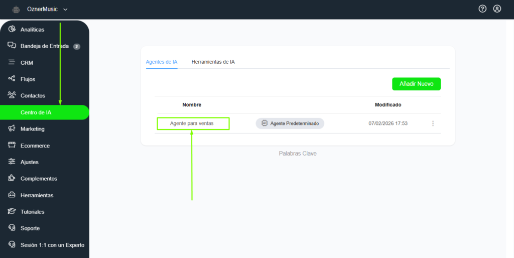 Selección de agente en Centro de IA