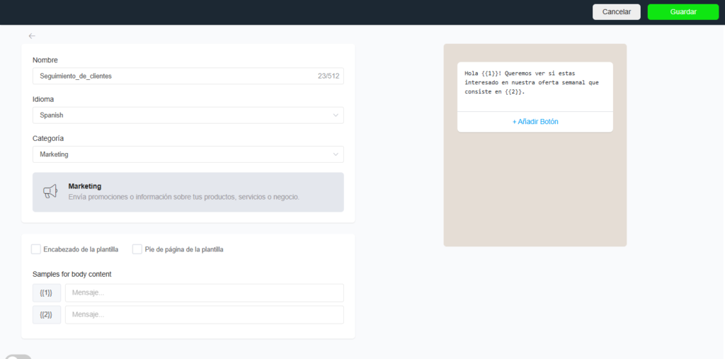 Suministrar información de ejemplo para Meta