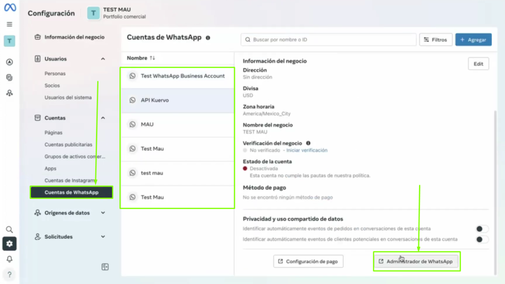 Acceso al Administrador de WhatsApp