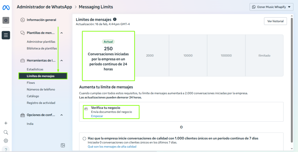 Límite de mensajes sin verificar portafolio