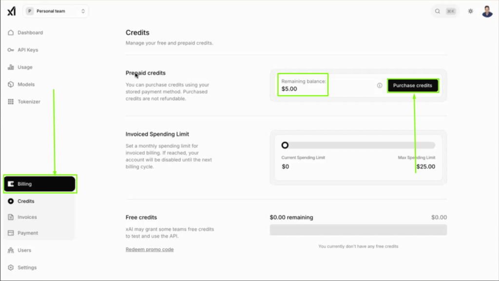 Agregar métodos de pago en xAI