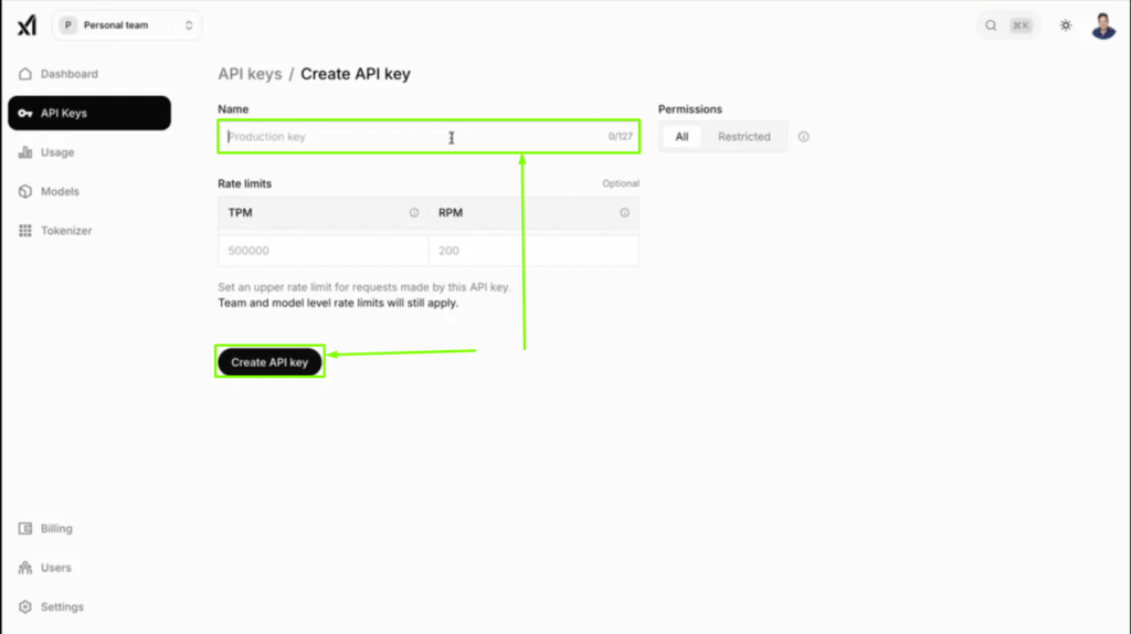 Asignar nombre a la API Key