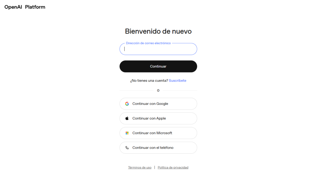 Métodos de inicio de sesión en OpenAI