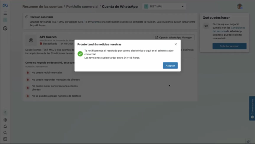 Confirmación de revisión enviada